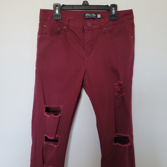Blue Age Distressed Burgandy/Wine Jeans Size 7 - Picture 4 of 8